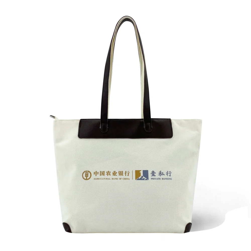 16oz Classic Luxury Cotton Canvas Tote Bag with Leather Handle Customized Logo Fashionable Design - CT-24507 - Detail