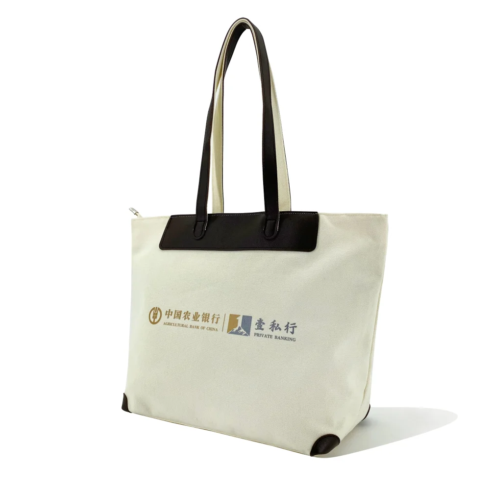 16oz Classic Luxury Cotton Canvas Tote Bag with Leather Handle Customized Logo Fashionable Design - CT-24507