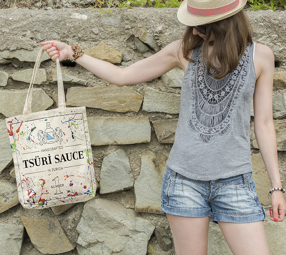 Custom printed reusable portable organic cotton tote bag - CT23A001 - Detail