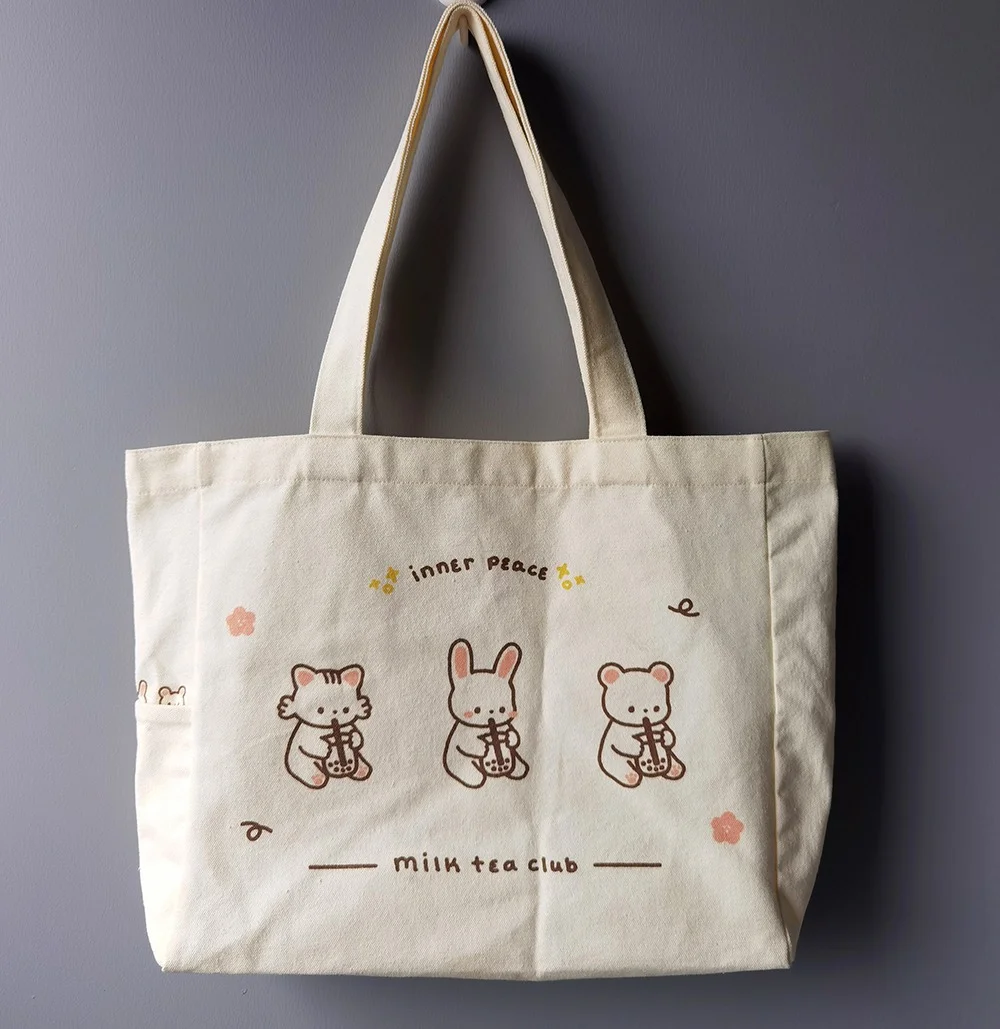 Beer design Organic Cotton Tote Bag with side pocket - CT23A004 - Detail