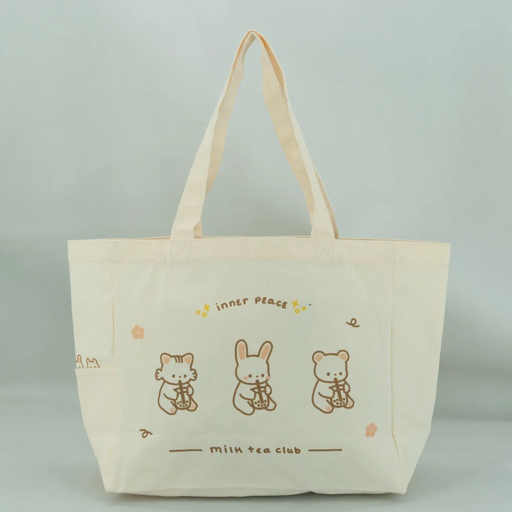 Beer design Organic Cotton Tote Bag with side pocket - CT23A004