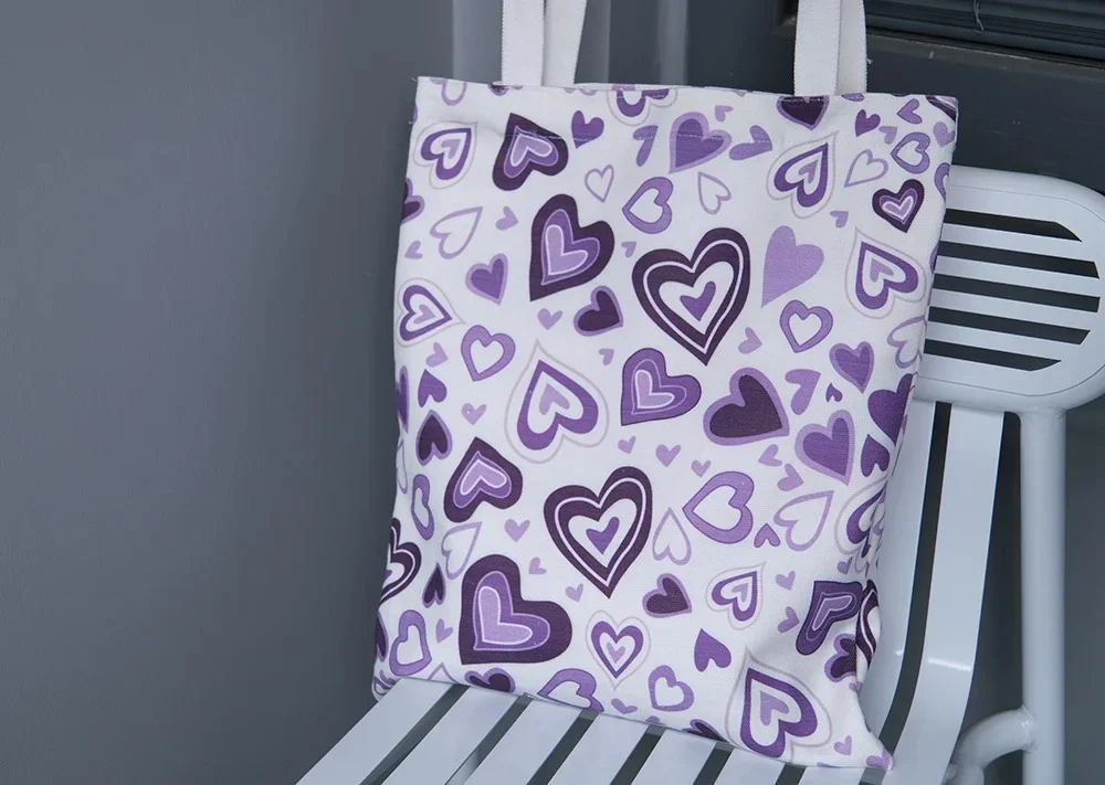 Heart design pure cotton canvas tote bag with metal push button - CT23A031 - Detail