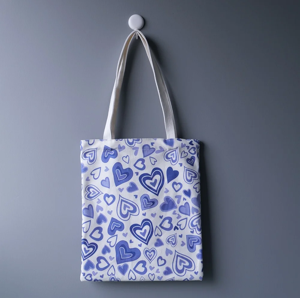 Heart design pure cotton canvas tote bag with metal push button - CT23A031 - Detail