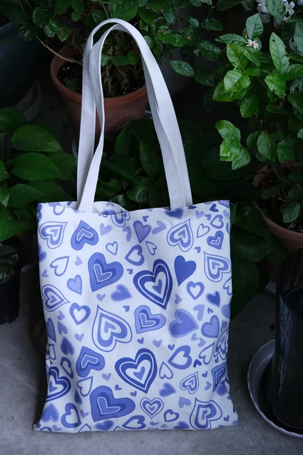 Heart design pure cotton canvas tote bag with metal push button - CT23A031 - Detail