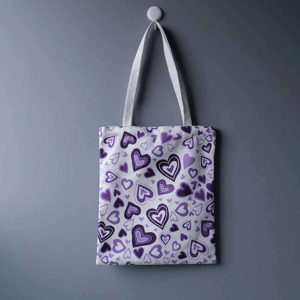 Heart design pure cotton canvas tote bag with metal push button - CT23A031 - Detail