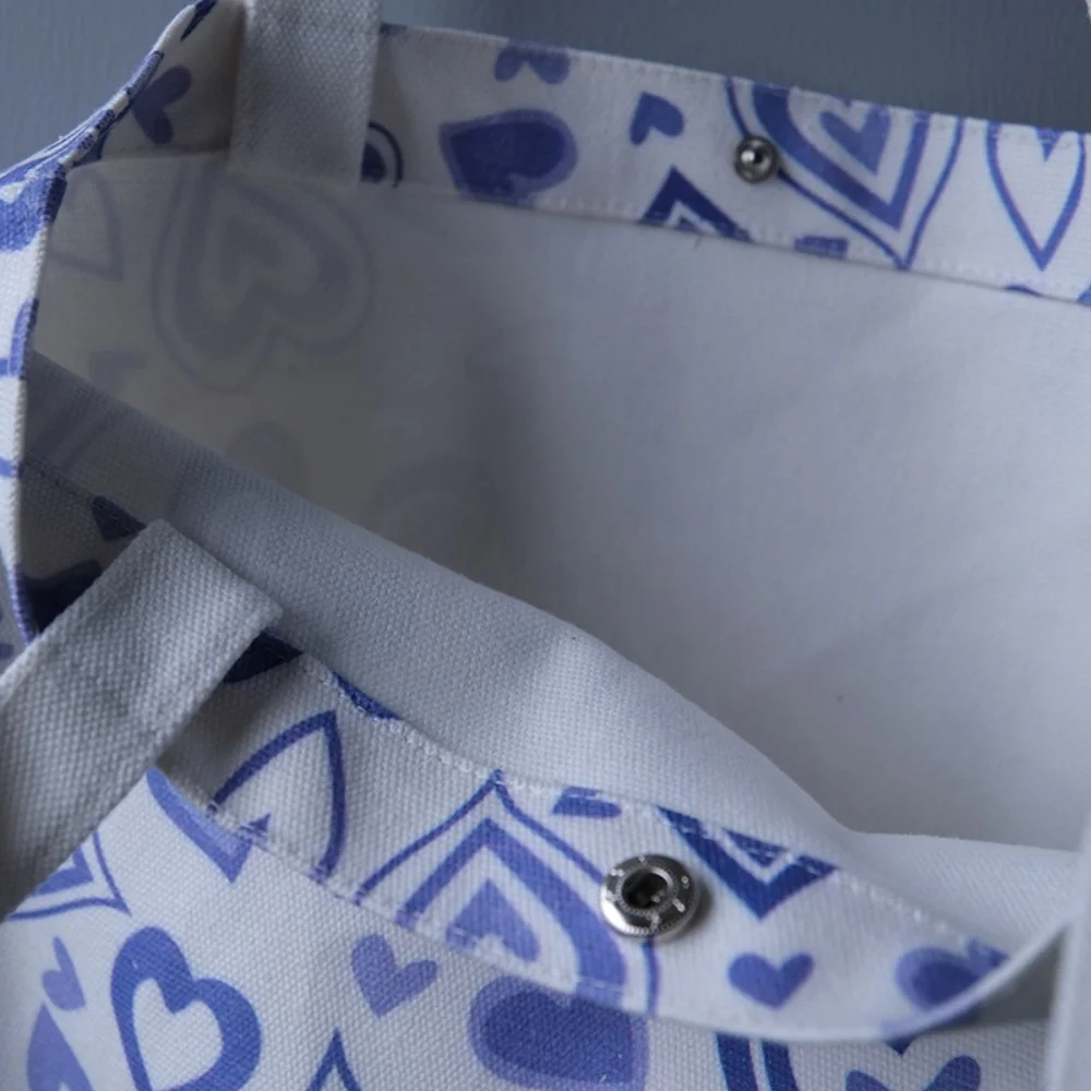 Heart design pure cotton canvas tote bag with metal push button - CT23A031 - Detail