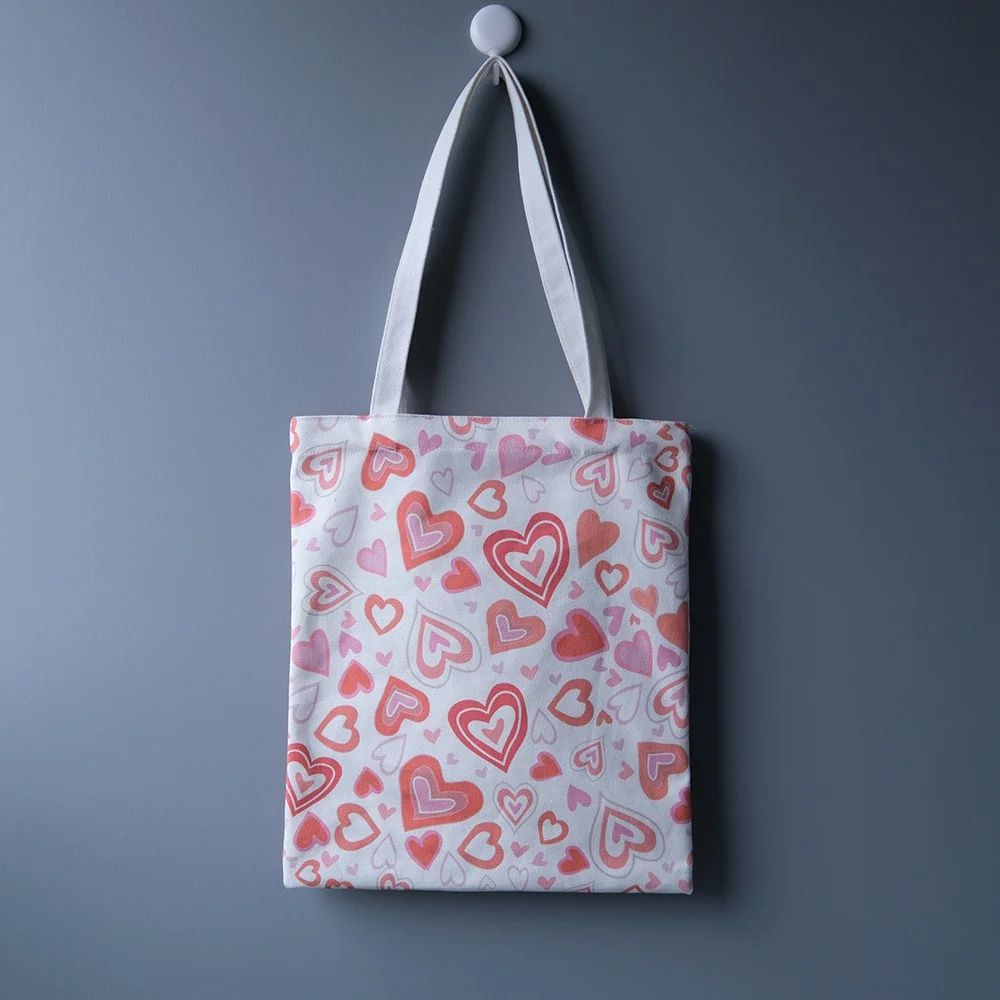 Heart design pure cotton canvas tote bag with metal push button - CT23A031