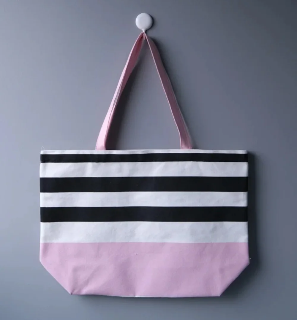 Classic plaid fashion design large capacity cotton canvas beach bag with metal push button - CT23A032 - Detail