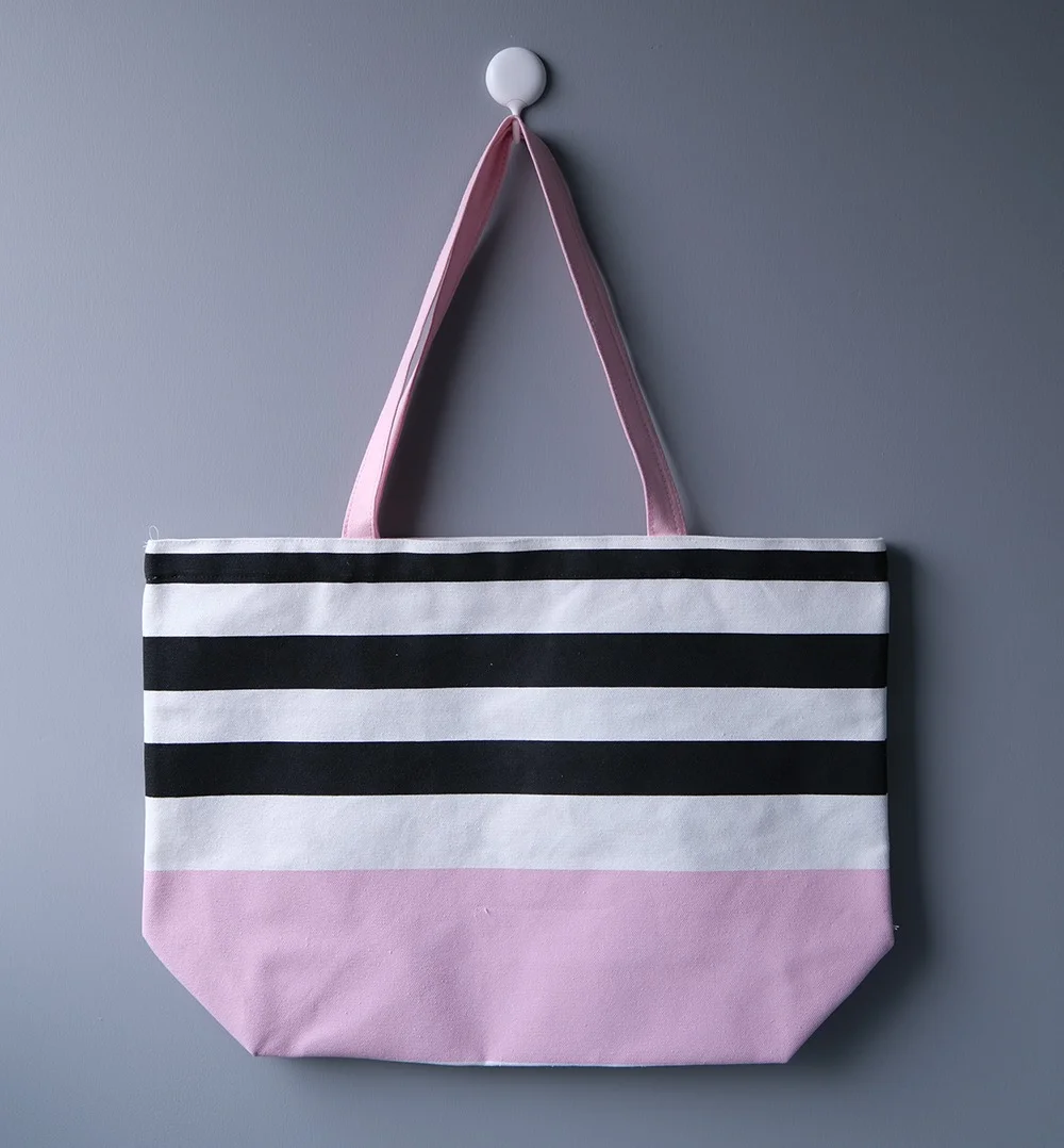 Classic plaid fashion design large capacity cotton canvas beach bag with metal push button - CT23A032 - Detail