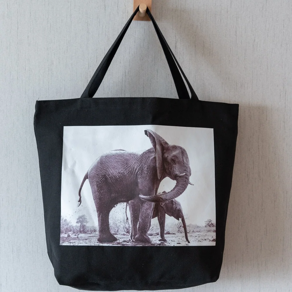 Large size elephant cotton canvas shopping bag - CT23R003 - Detail
