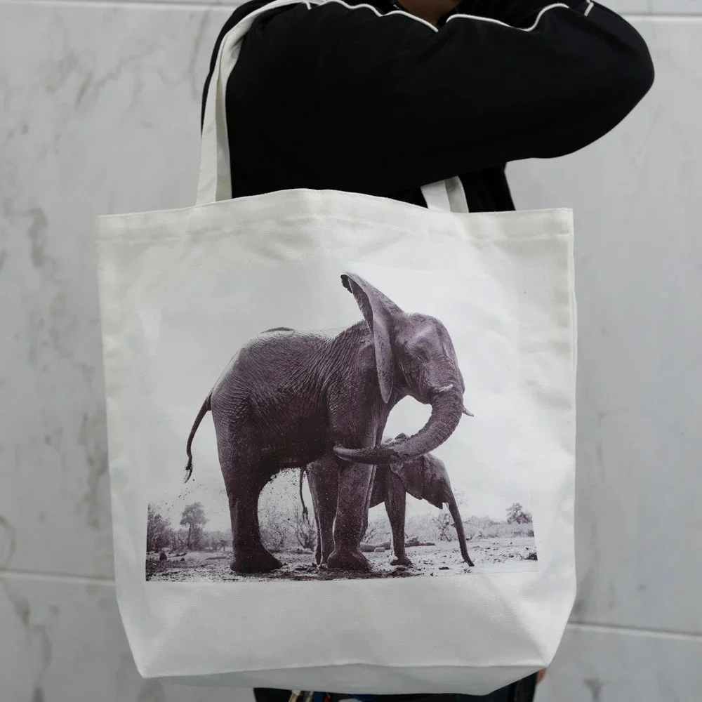 Large size elephant cotton canvas shopping bag - CT23R003 - Detail