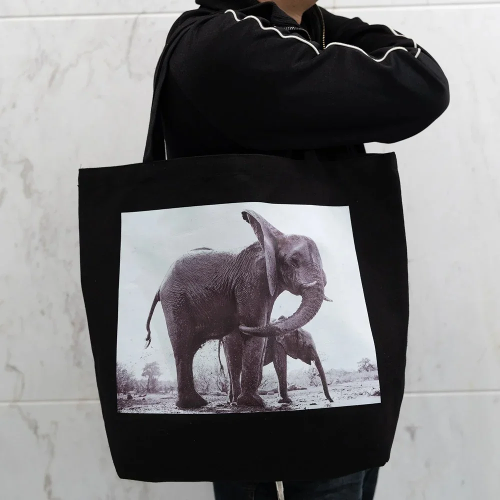 Large size elephant cotton canvas shopping bag - CT23R003 - Detail