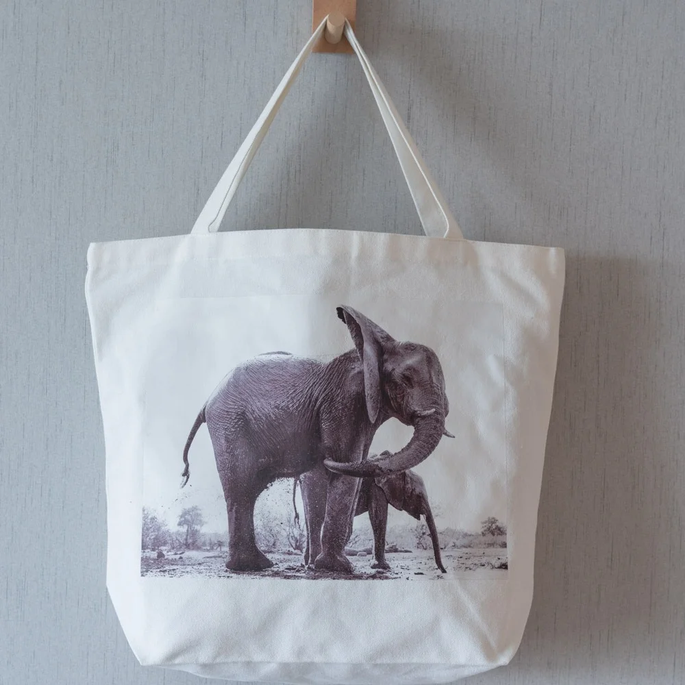 Large size elephant cotton canvas shopping bag - CT23R003