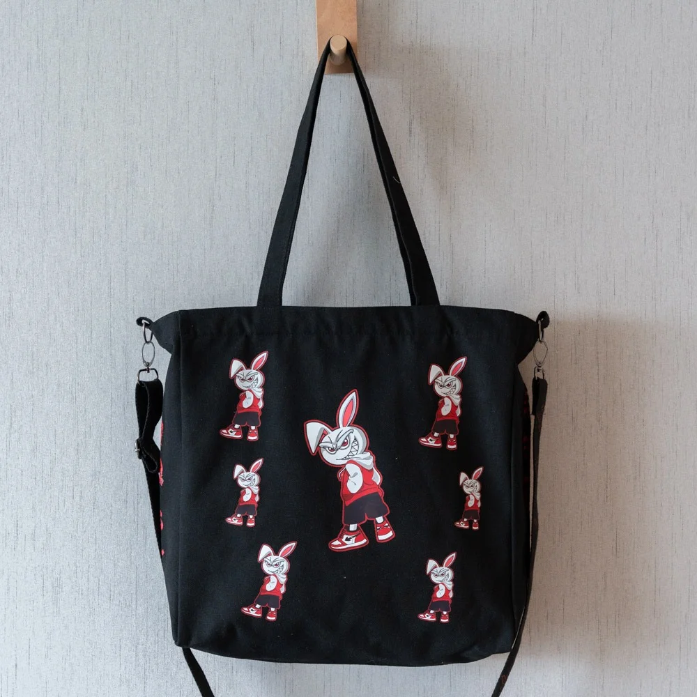 Customizable Cartoon Rabbit Cotton Tote Bag With Strap - CT23R007