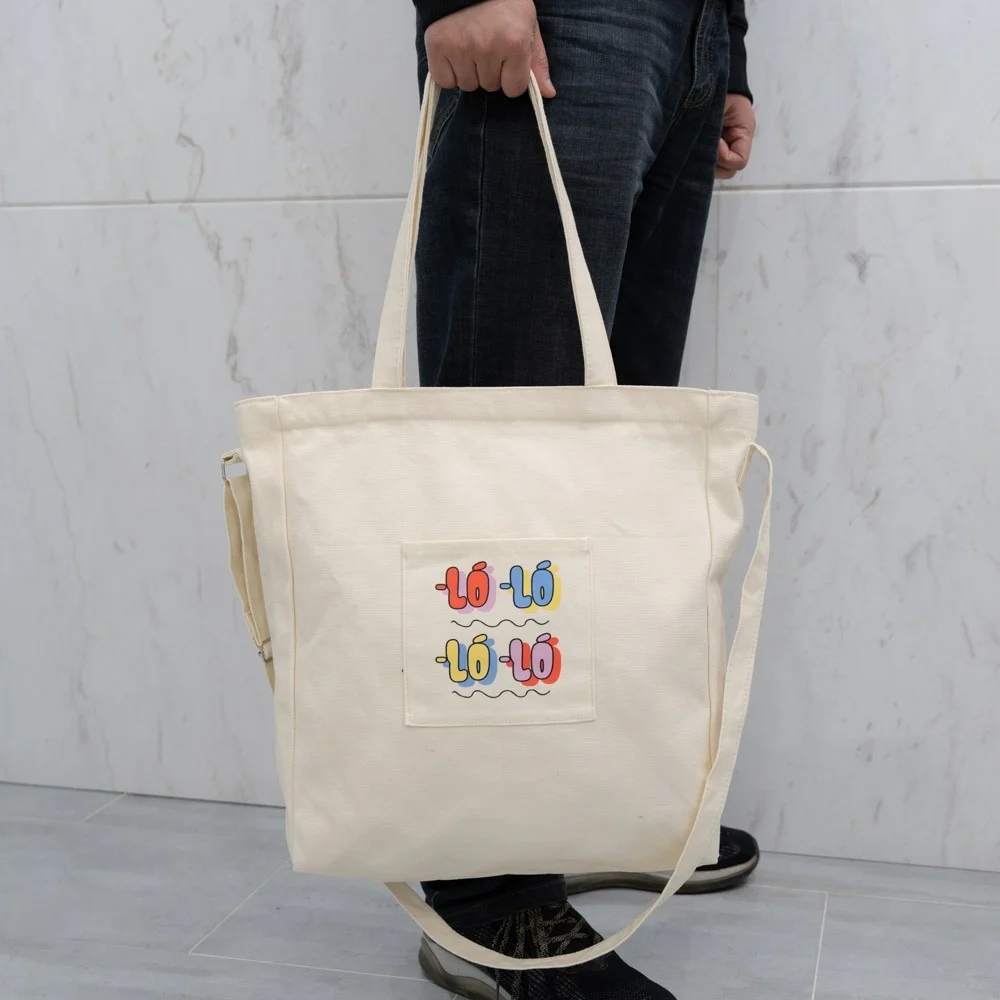 Large Size Multifunction Cotton Canvas Bag With Outside Pocket - CT23R016 - Detail