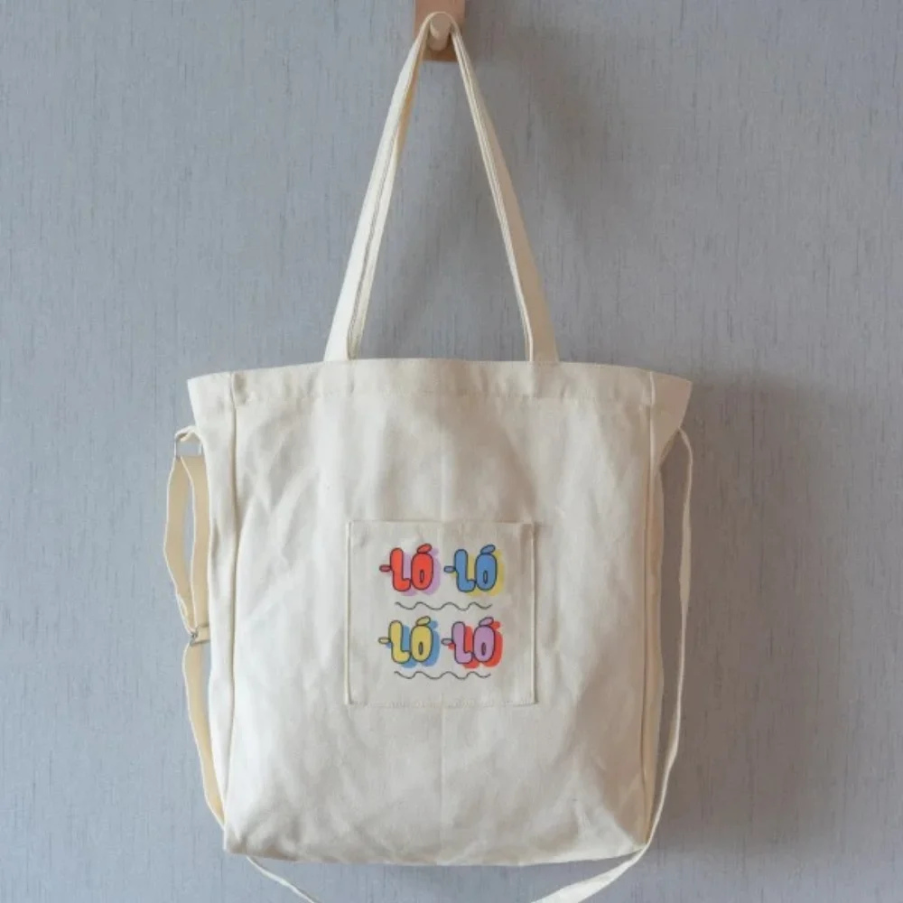 Large Size Multifunction Cotton Canvas Bag With Outside Pocket - CT23R016