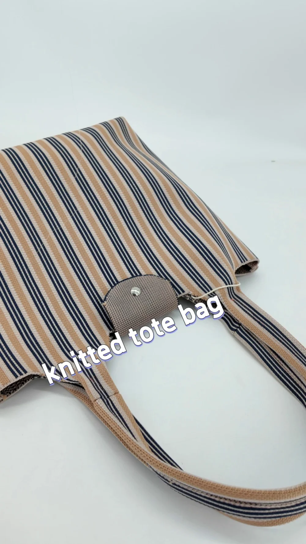 Wholesale Recycled Polyester Classic Stripes Design Knitted Tote Bag with Pocket for Grocery Shopping Custom Logo OEM - FS-003