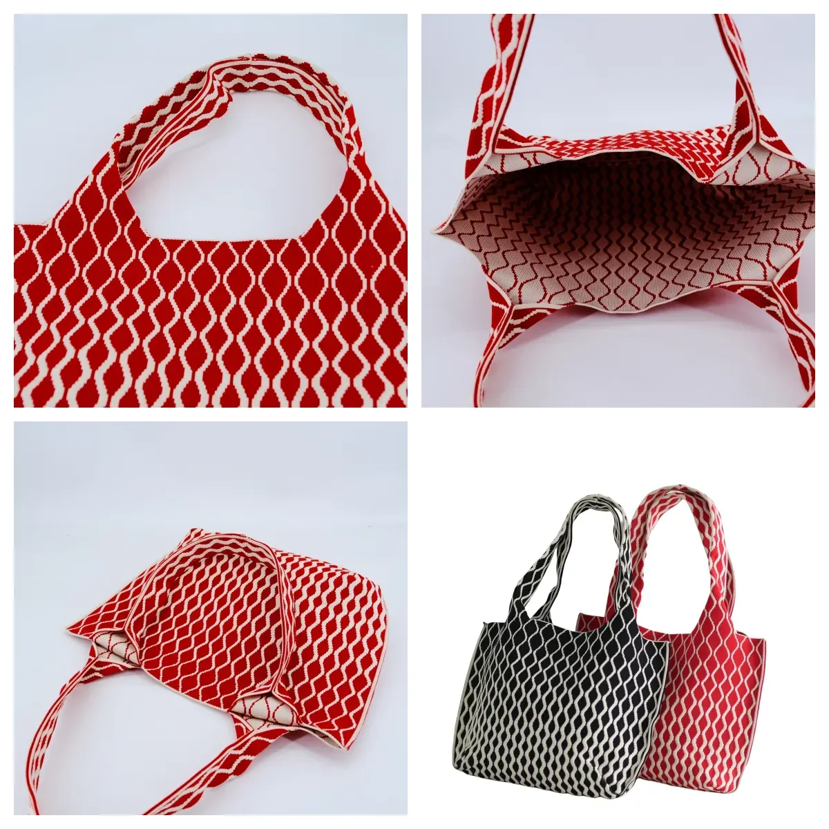Eco-Friendly Fashionable & Durable Knitted Tote Bag with Geometric Pattern Reusable for Women - FS-014 - Detail