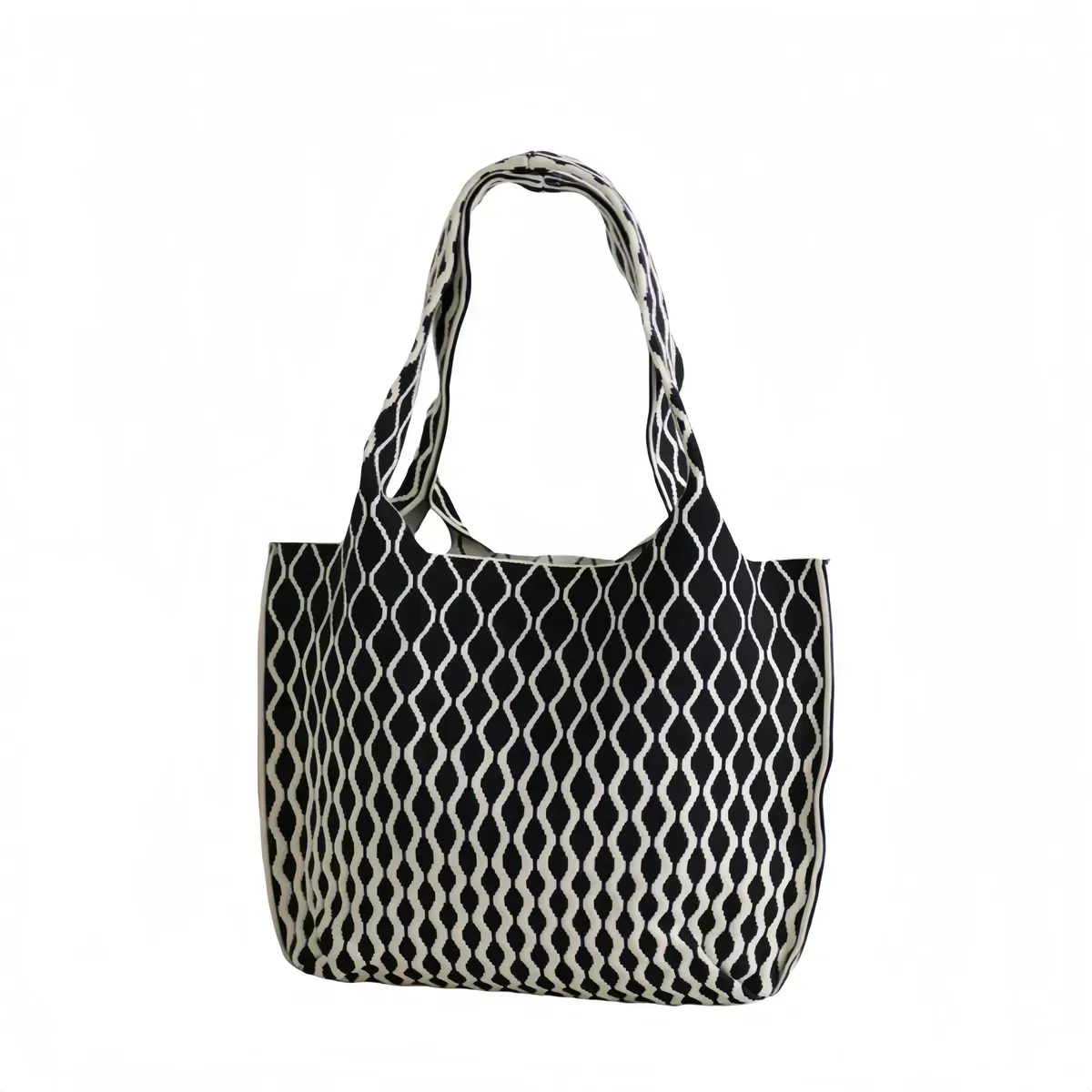 Eco-Friendly Fashionable & Durable Knitted Tote Bag with Geometric Pattern Reusable for Women - FS-014 - Detail