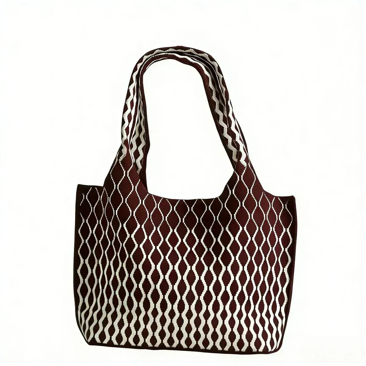 Eco-Friendly Fashionable & Durable Knitted Tote Bag with Geometric Pattern Reusable for Women - FS-014 - Detail