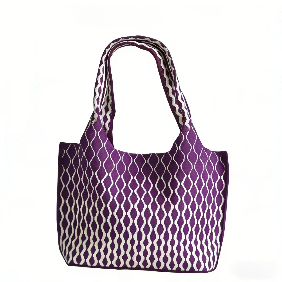 Eco-Friendly Fashionable & Durable Knitted Tote Bag with Geometric Pattern Reusable for Women - FS-014 - Detail