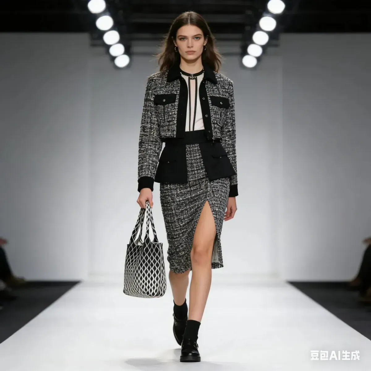 Eco-Friendly Fashionable & Durable Knitted Tote Bag with Geometric Pattern Reusable for Women - FS-014 - Detail