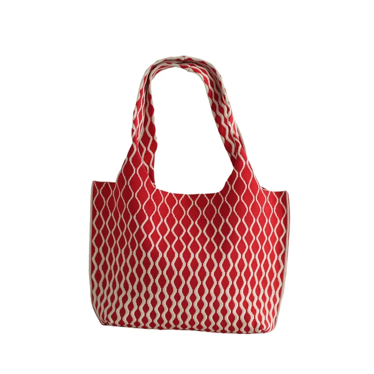 Eco-Friendly Fashionable & Durable Knitted Tote Bag with Geometric Pattern Reusable for Women - FS-014