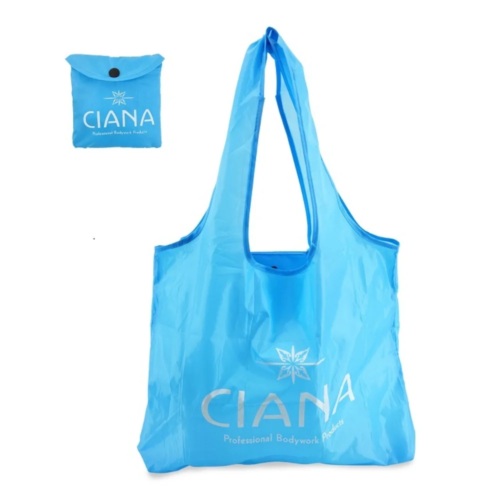 Hot Sale Foldable Blue 190T Nylon Polyester Tote Bags With Pocket For Supermarket - Detail