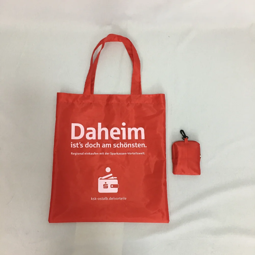 Reusable Custom printed logo pocket 190T polyester foldable shopping bags with pouch - JR22PE03 - Detail