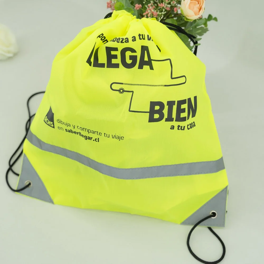 High quality sport reflective strip customized portable polyester drawstring backpack bag - JR22PE06 - Detail