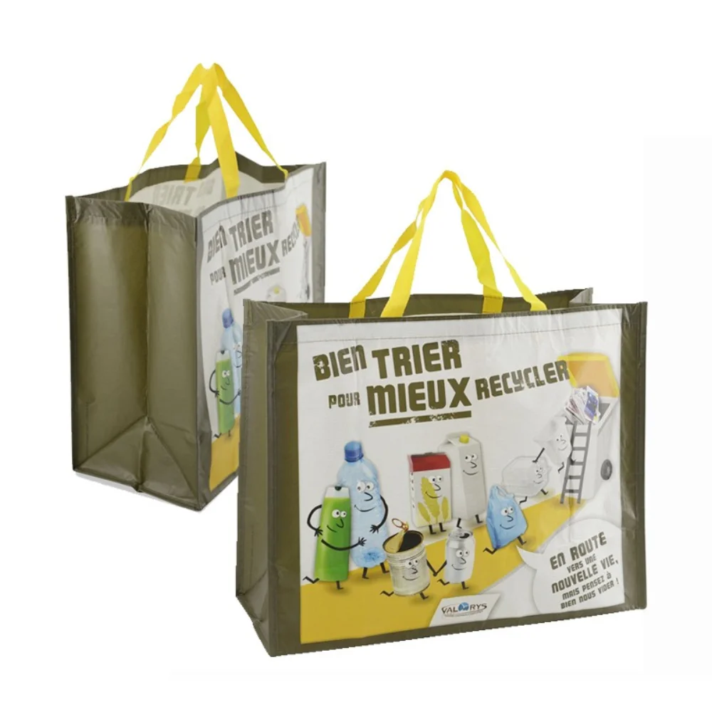 Custom large size recycle rpet lamination promotional rpet reusable shopping tote bags with handle strap - JR22PT09