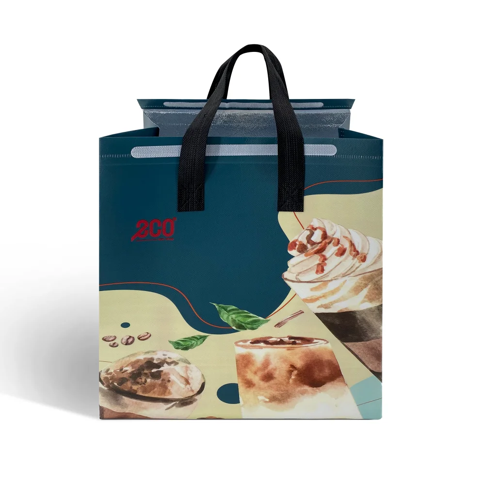 Ultrasonic coated PP non-woven takeaway lunch thermal cooler bag reusable disposable insulated food bag for takeout - JR24IC10 - Detail