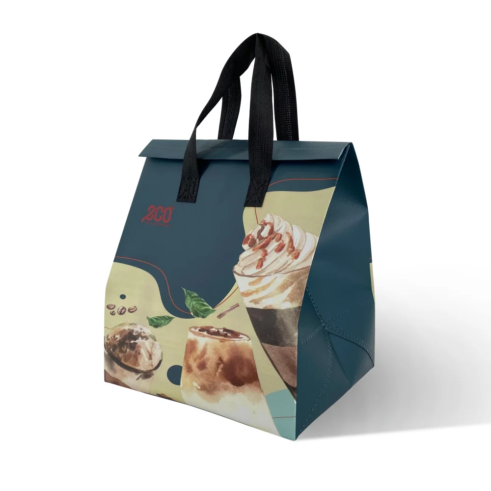 Ultrasonic coated PP non-woven takeaway lunch thermal cooler bag reusable disposable insulated food bag for takeout - JR24IC10