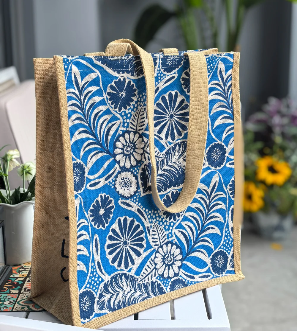 Wholesale Eco-friendly Reusable Canvas Jute Shopping Tote Bag Custom Full Colors Printed with Letter Pattern - JT24511 - Detail
