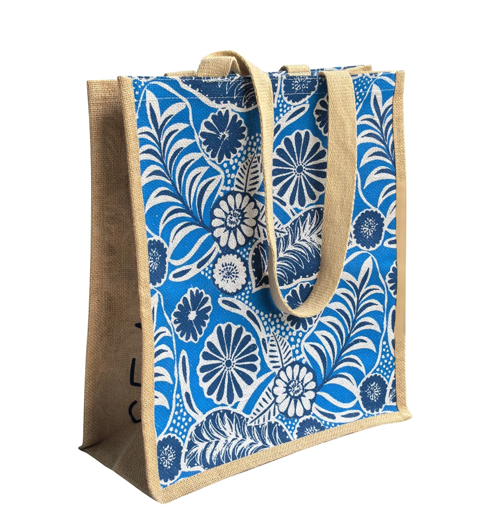 Wholesale Eco-friendly Reusable Canvas Jute Shopping Tote Bag Custom Full Colors Printed with Letter Pattern - JT24511