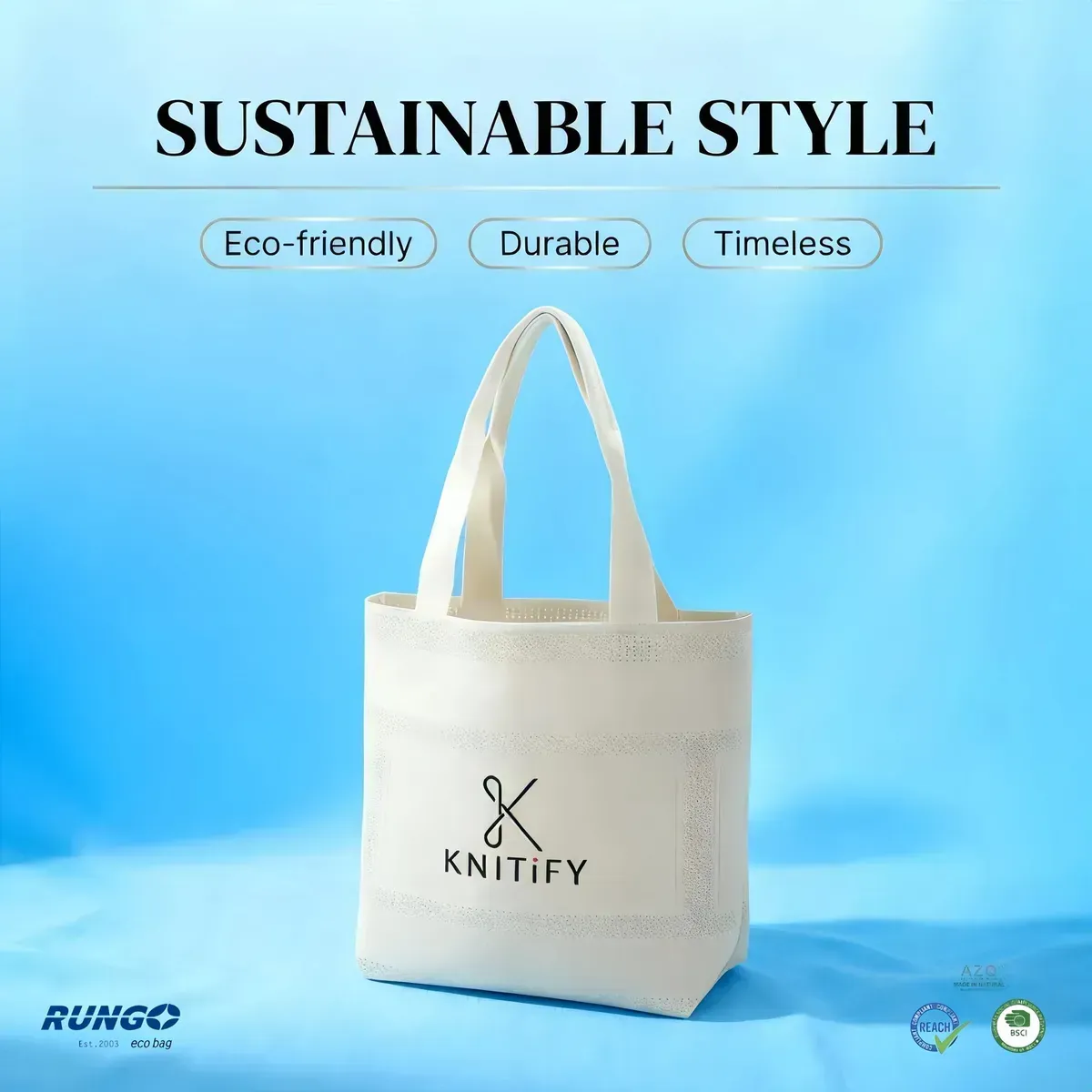 Eco-Friendly Polyester Yarn Material BSCI & REACH Certificate Reusable Knitted Tote Bag with Custom Logo - KB-2503 - Detail