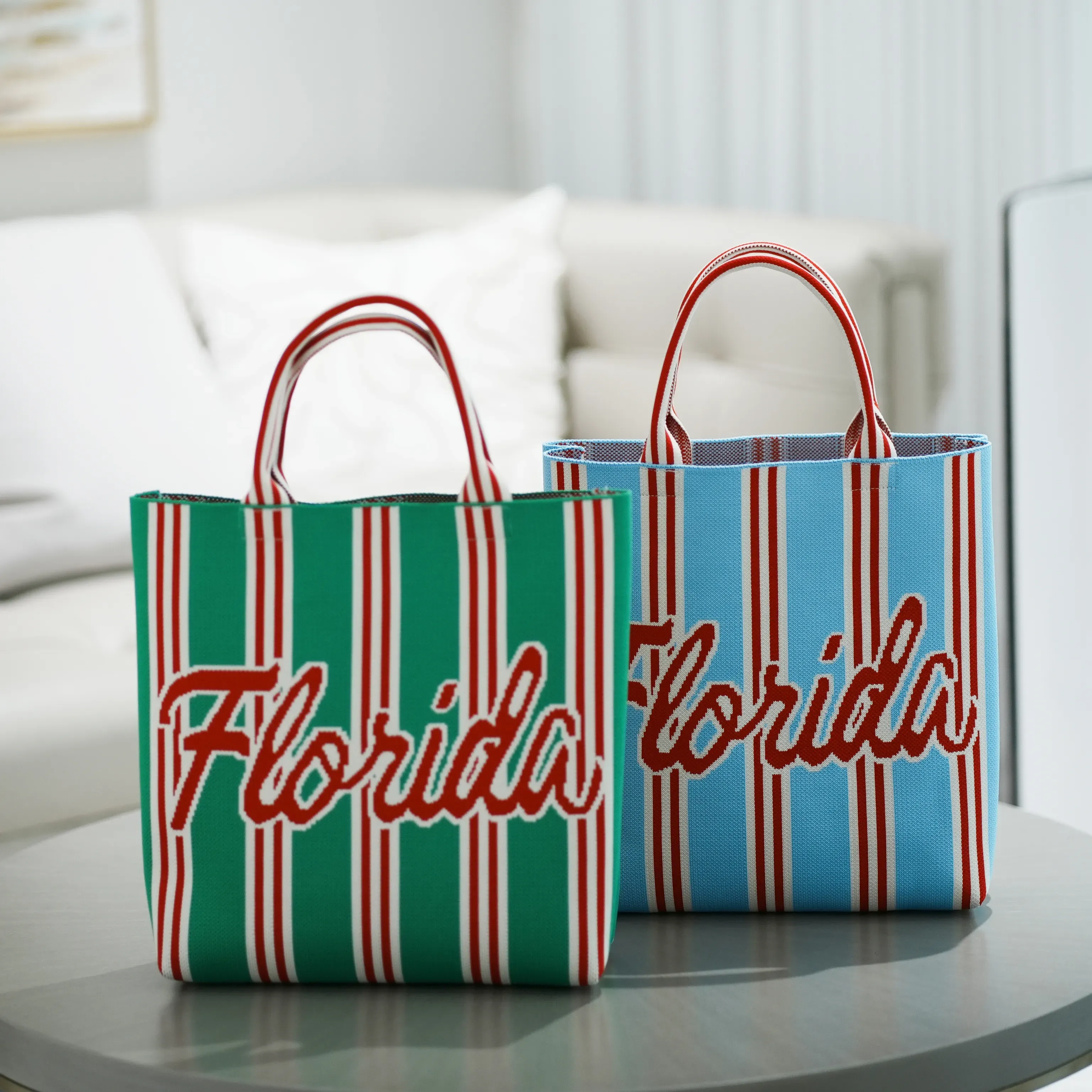 Eco-Friendly Durable Lightweight Reusable Polyester Knitted Tote Bag with Custom Design Foldable & Portable for Women - KB-2507 - Detail