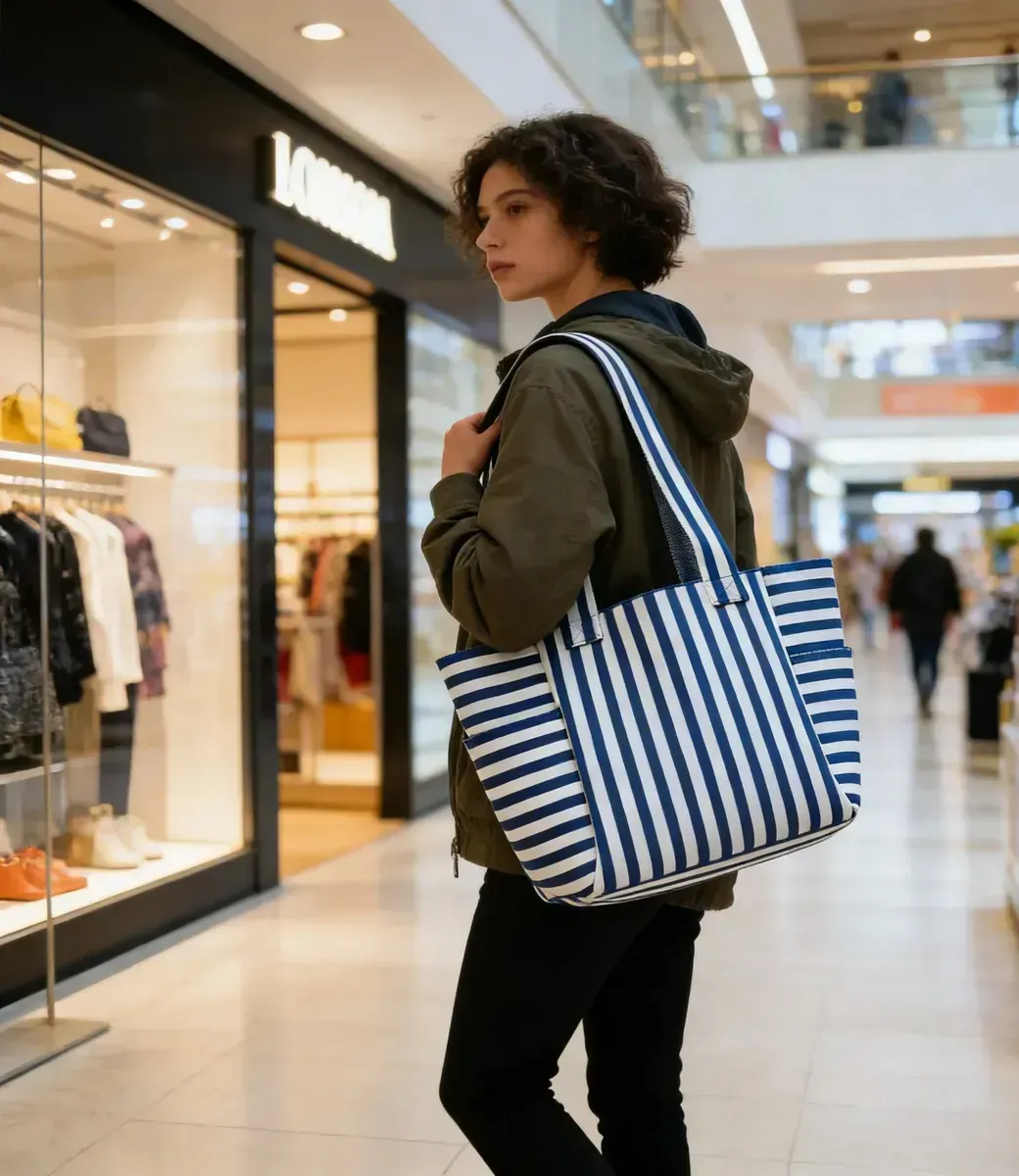 Eco-Friendly Durable Polyester Yarn Striped Knitted Tote Bag for Fashion & Daily Use - KB-2601 - Detail