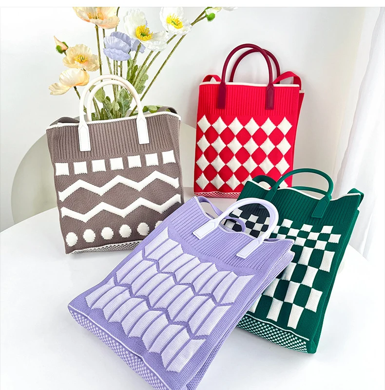 2023 new fashion autumn winter wholesale custom reusable chunky knitted shoulder mine bag for kids and girls - KS2301 - Detail