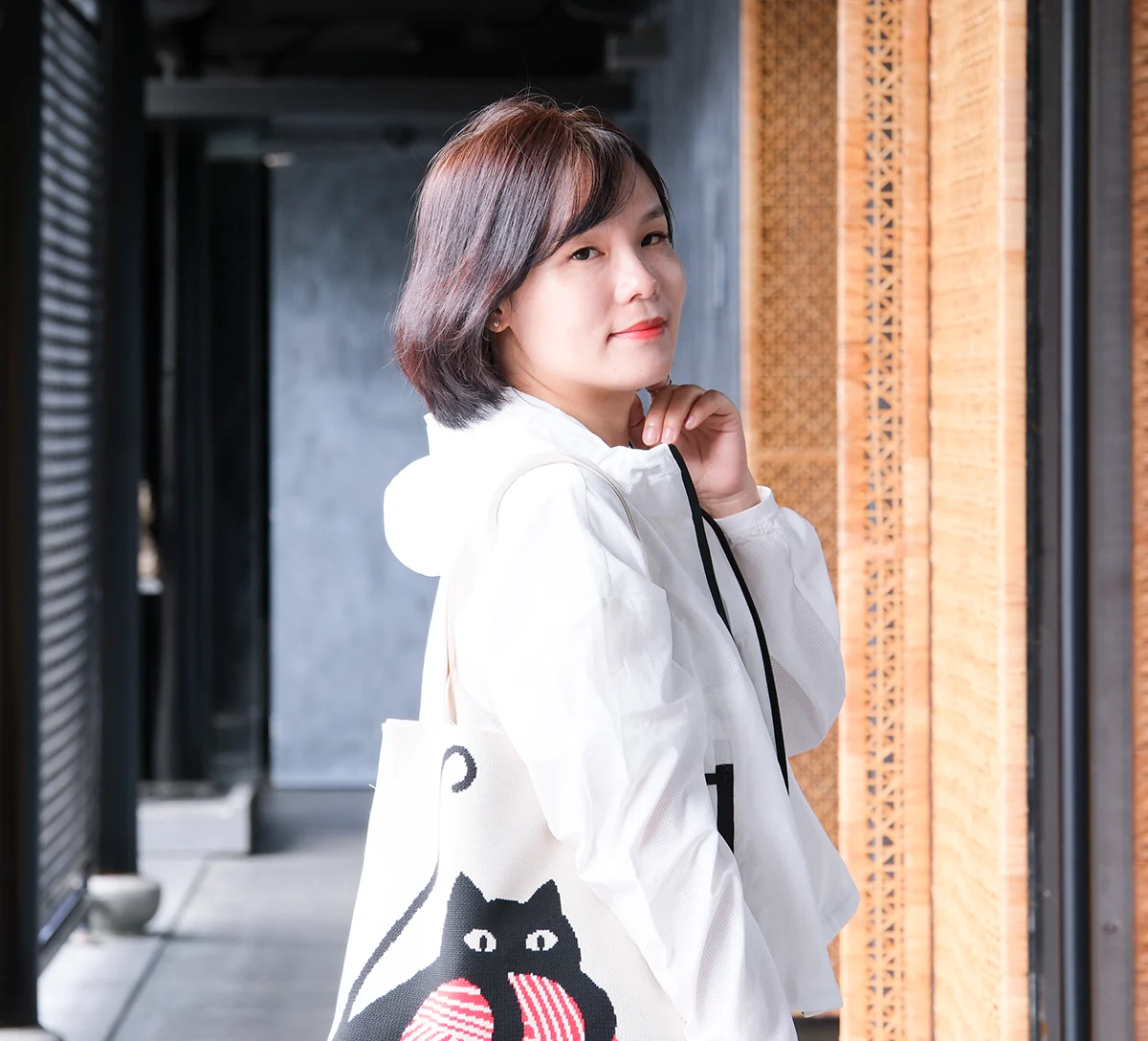 large capacity Reusable Casual Color cat design Shopping Bags Checkered Crochet Knitting Tote Bag Knit Tote Bag For Women - KT-S08 - Detail