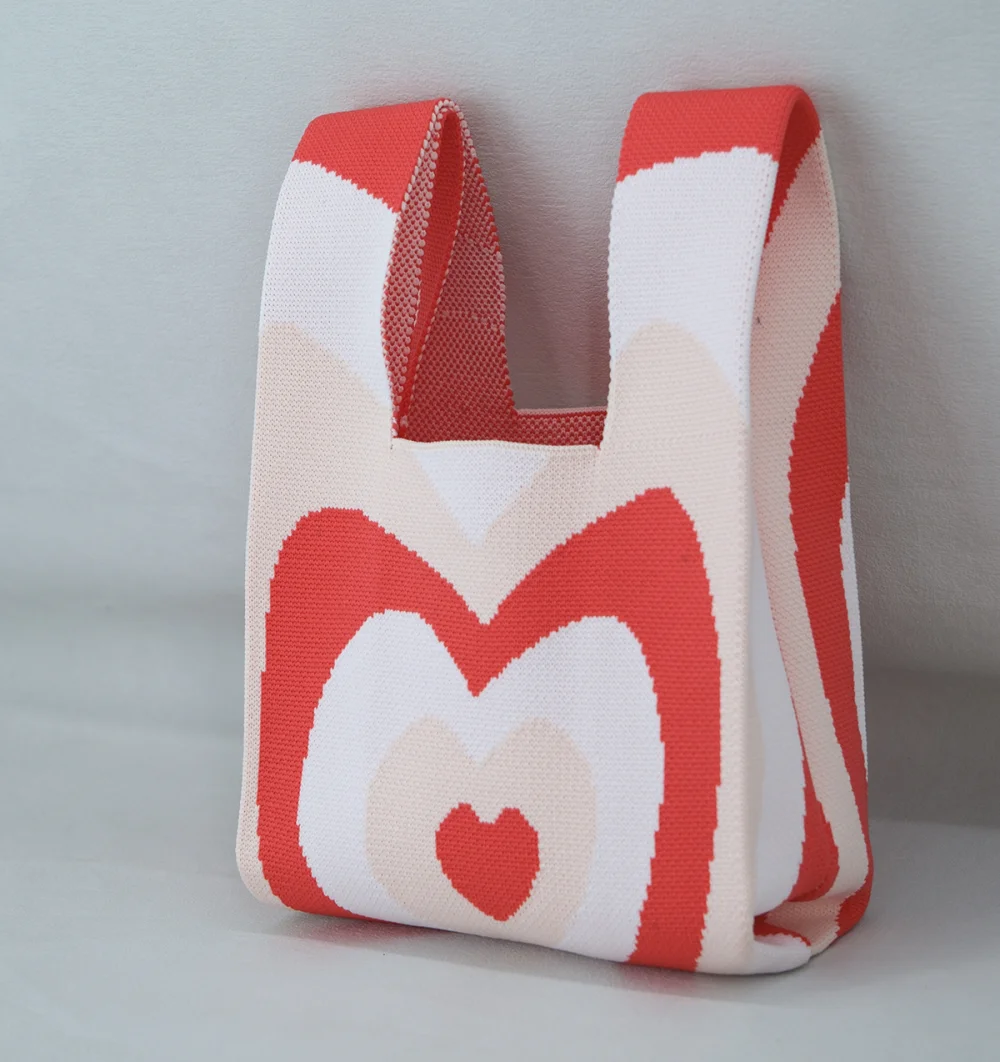korea style heart design Fashion knitting hand bag wholesale for kids and girls - KT03-Love