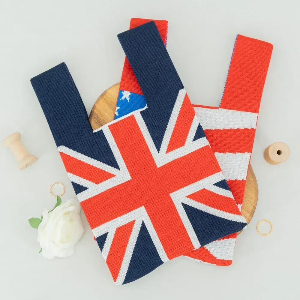 reusable various national flag design customized knitted tote bag - KT04-flag