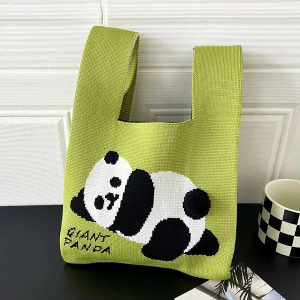 T-shirt style Panda design Fashion Handbags Nylon yarn Knitted Tote Bags For Women and girls - KT23A01-06 - Detail