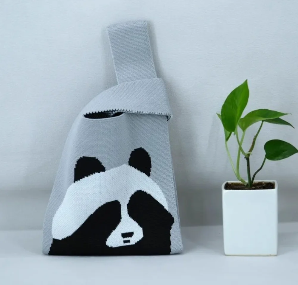 T-shirt style Panda design Fashion Handbags Nylon yarn Knitted Tote Bags For Women and girls - KT23A01-06 - Detail