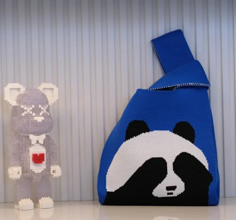T-shirt style Panda design Fashion Handbags Nylon yarn Knitted Tote Bags For Women and girls - KT23A01-06 - Detail