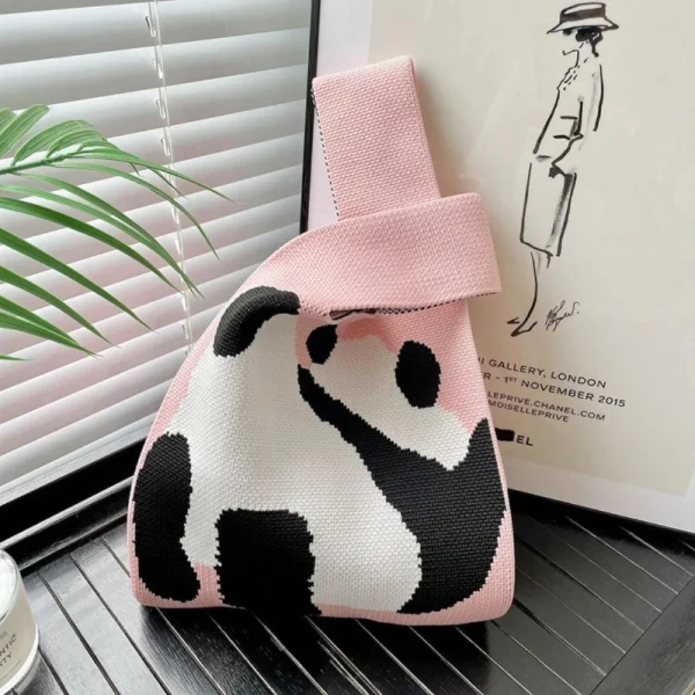 T-shirt style Panda design Fashion Handbags Nylon yarn Knitted Tote Bags For Women and girls - KT23A01-06 - Detail