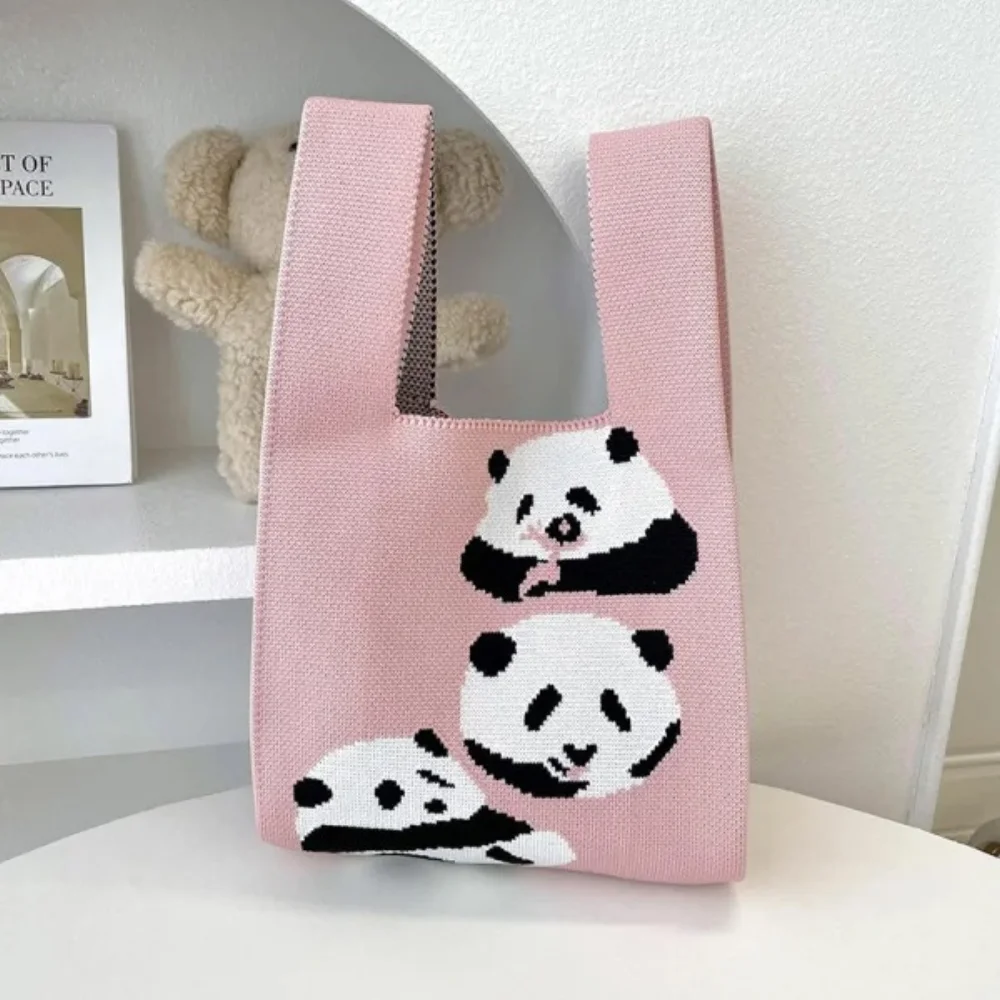 T-shirt style Panda design Fashion Handbags Nylon yarn Knitted Tote Bags For Women and girls - KT23A01-06 - Detail
