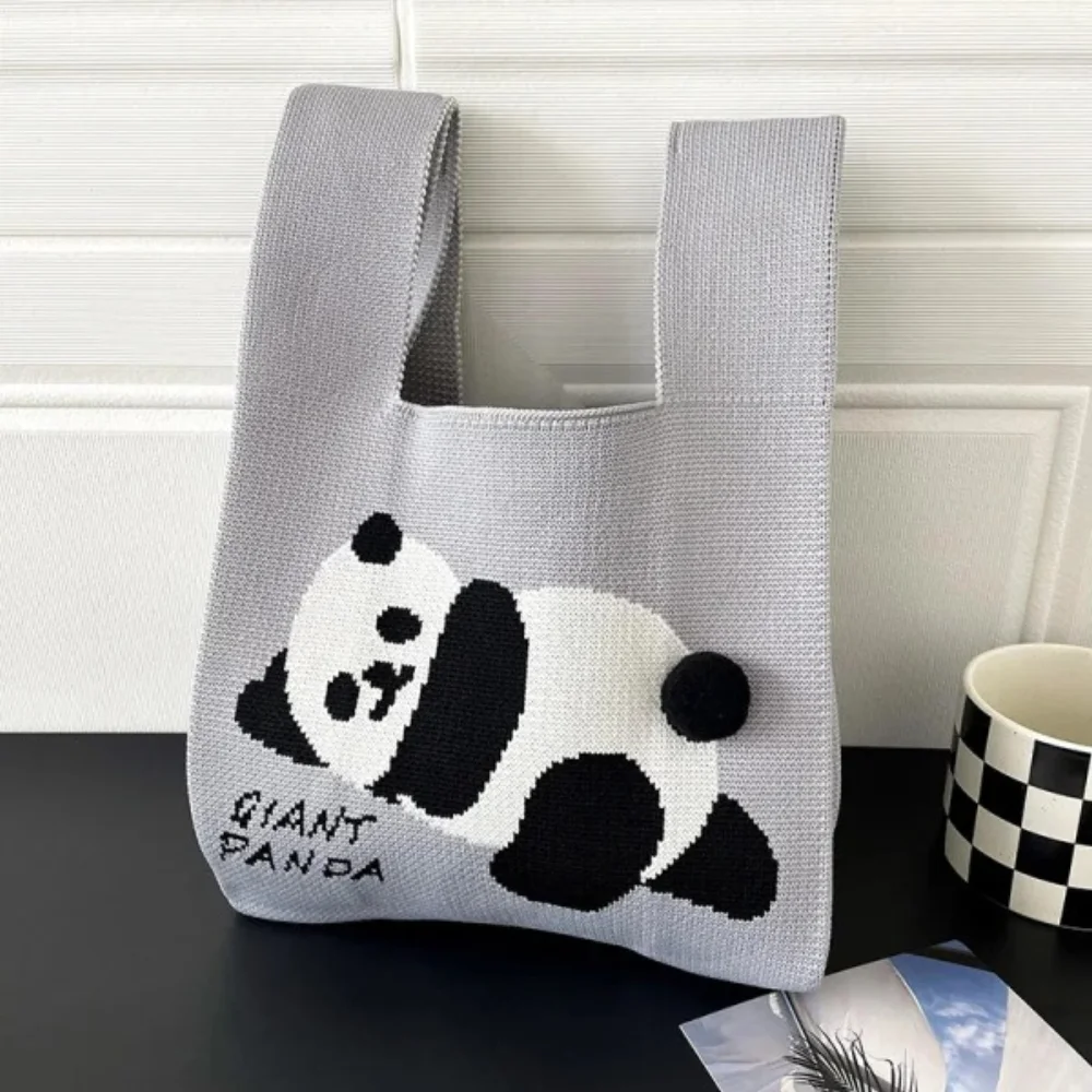 T-shirt style Panda design Fashion Handbags Nylon yarn Knitted Tote Bags For Women and girls - KT23A01-06 - Detail
