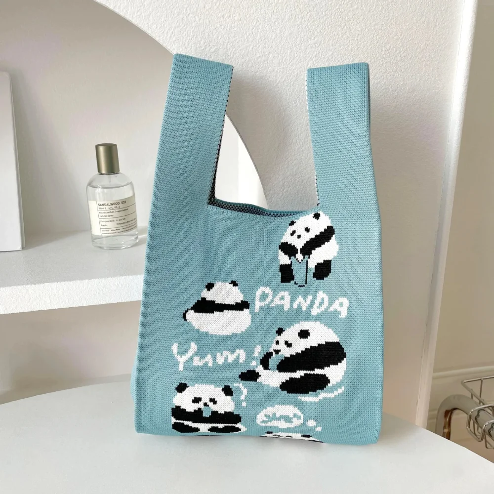 T-shirt style Panda design Fashion Handbags Nylon yarn Knitted Tote Bags For Women and girls - KT23A01-06 - Detail