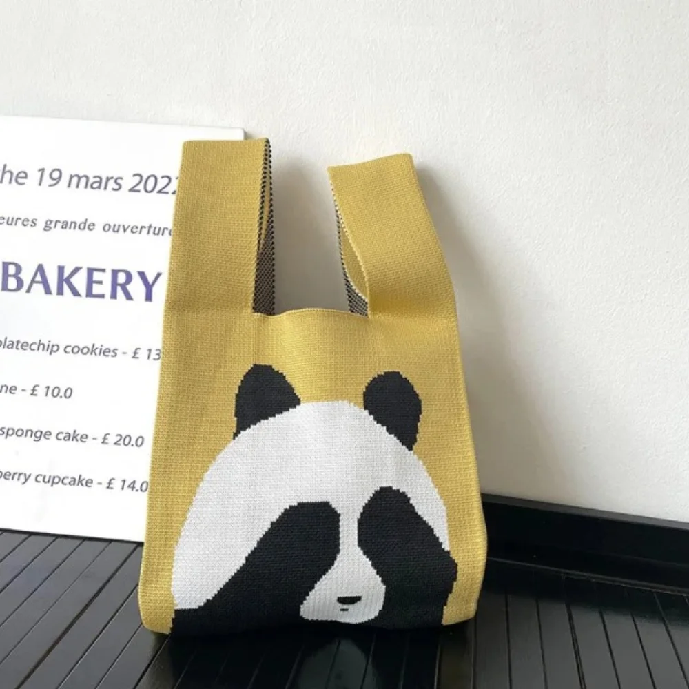 T-shirt style Panda design Fashion Handbags Nylon yarn Knitted Tote Bags For Women and girls - KT23A01-06